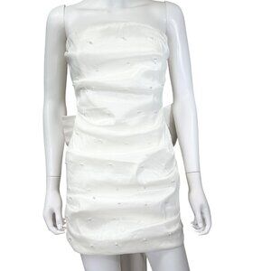 Allison + Kelly Womens Strapless Wedding Dress Bow Back Pearl Embellished White